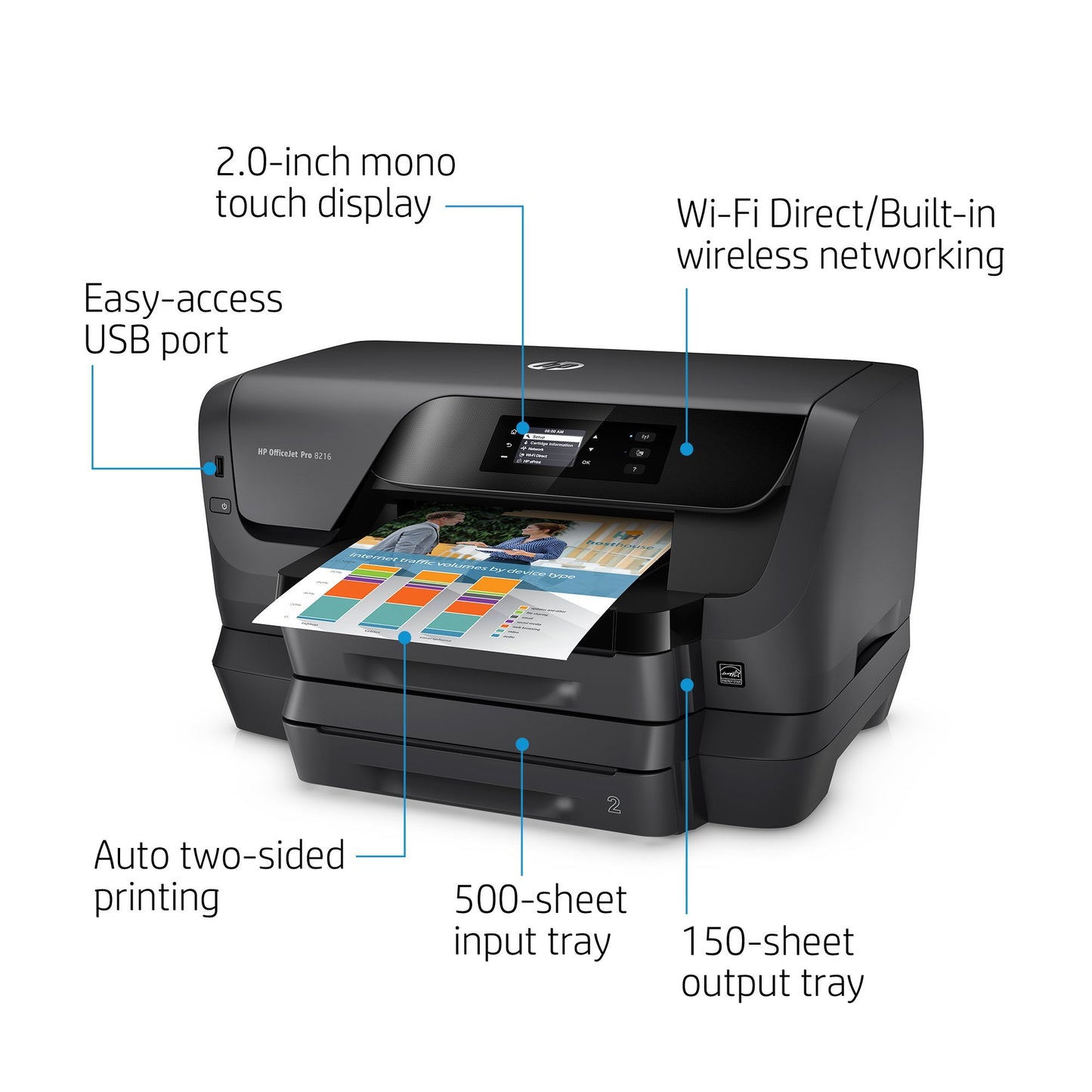 HP OfficeJet Pro 8216 Wireless Professional-Quality Color Printer with Mobile Printing, Instant Ink ready (Renewed)