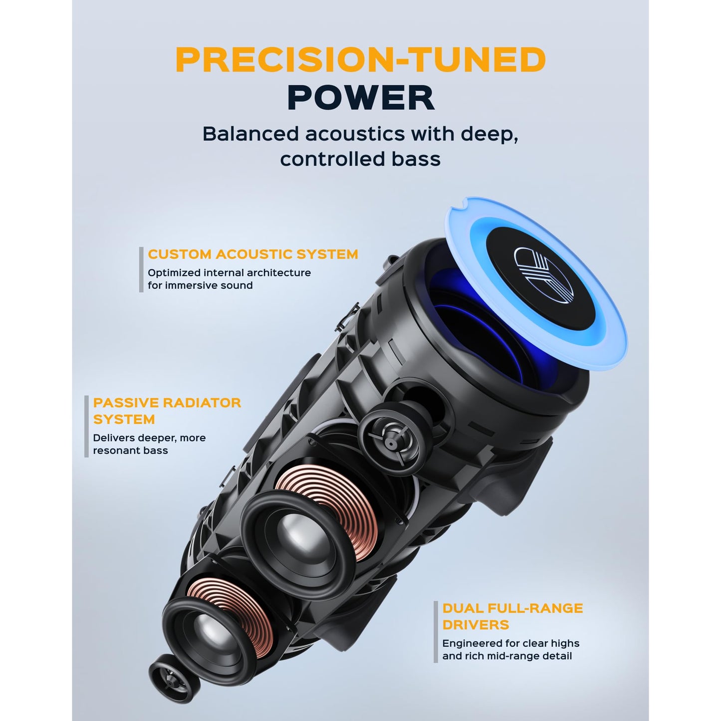 TREBLAB Loud Portable Wireless Bluetooth Speaker, 60W Deep Bass, IPX7 Waterproof Outdoor Speaker, 20H Rechargeable Battery, Built-in Powerbank, TWS