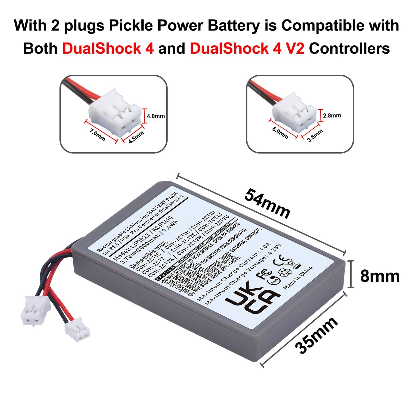 Batmax 2Pcs 2000mAh PS4 Controller Battery for Sony PS4 PlayStation 4 Slim/Pro Dualshock CUH-ZCT1E CUH-ZCT1H CUH-ZCT1U CUH-ZCT2, CUH-ZCT2U LIP1522