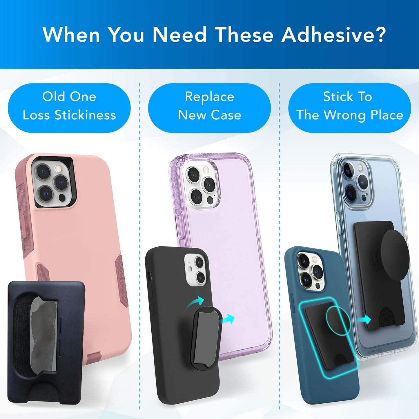 8Pcs Sticky Adhesive Replacement for Socket Wallet+ Back, 3M VHB Strong Sticker Pad for Popswallet Card Holder Base, Phone Wallet Plus Removable