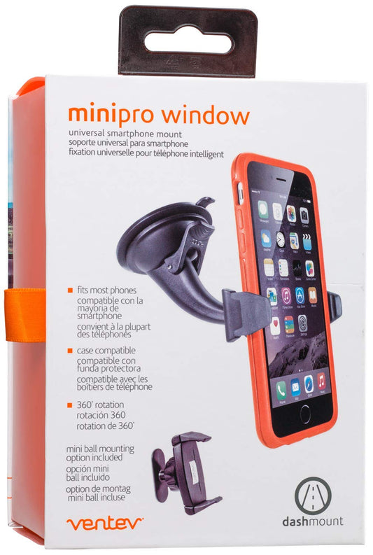 Ventev Car Mount | Low Profile, 360 Degree Rotation & Multi-Angle Viewing, Heavy Duty Suction Cup, Adjustable Brackets to Secure Smartphone |
