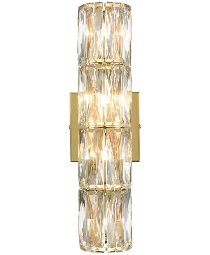 SAMTEEN Gold Wall Sconce Modern Crystal Sconces Wall Lighting 4-Light Bathroom Wall Mount Light Crystal Vanity Light Fixture for Bedroom Hallway