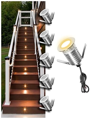 MALORY Low Voltage Deck Light 6-Pack, 1W 80 Lumens Landscape Lighting, ?35 mm Recessed LED Outdoor Step Stair Lights, Full 304 Stainless Steel Deck