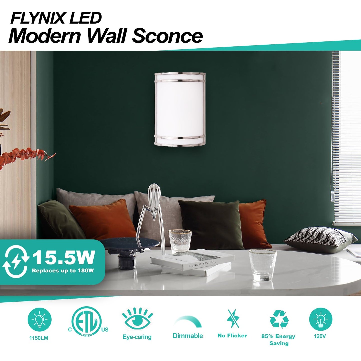 Flynix Indoor Wall Sconce, Half Cylinder Wall Light Fixture, 3000K 4000K 5000K Color Temperature Adjustable, Dimmable LED Modern Wall Light