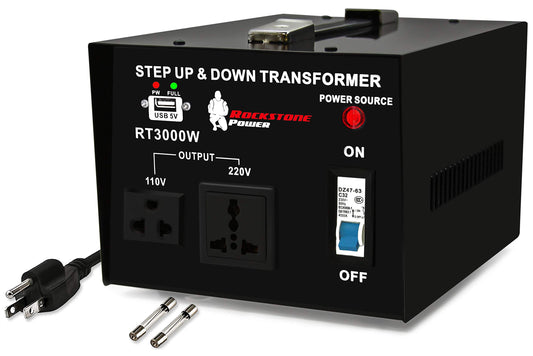 ROCKSTONE POWER 3000 Watt Voltage Converter Transformer - Heavy Duty Step Up/Down AC 110V/120V/220V/240V Power Converter - Circuit Breaker Protection…
