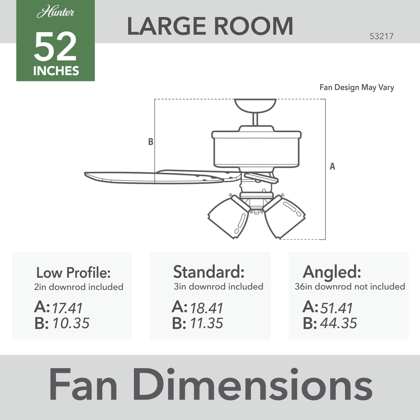 Hunter Amberlin, Indoor, Ceiling Fan, with LED Lights, 52 inch, Fresh White