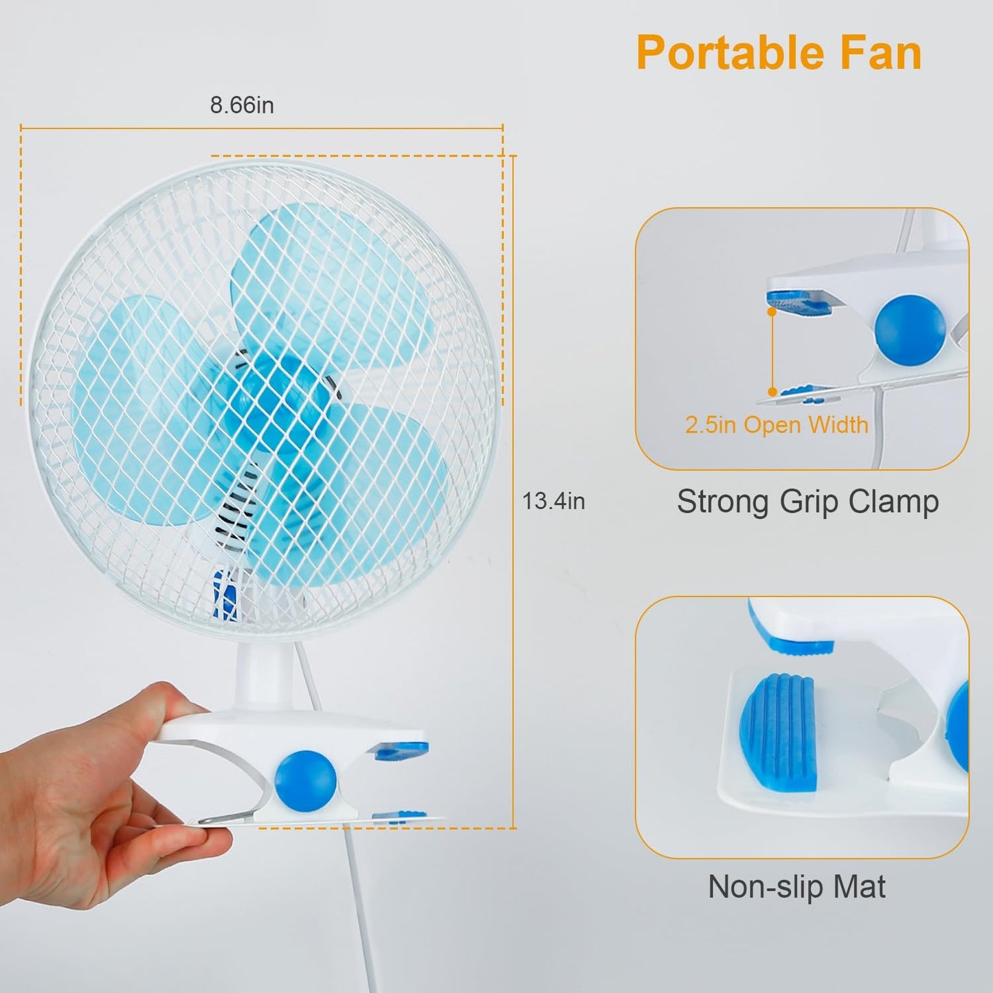WZONICE98 3-in-1 Clip On Fan Quiet Desk Fan Small Clamp Fan with 2 Speeds and Auto Oscillation 90° Swivel 20W 110V for Office Bedroom Stroller Safe