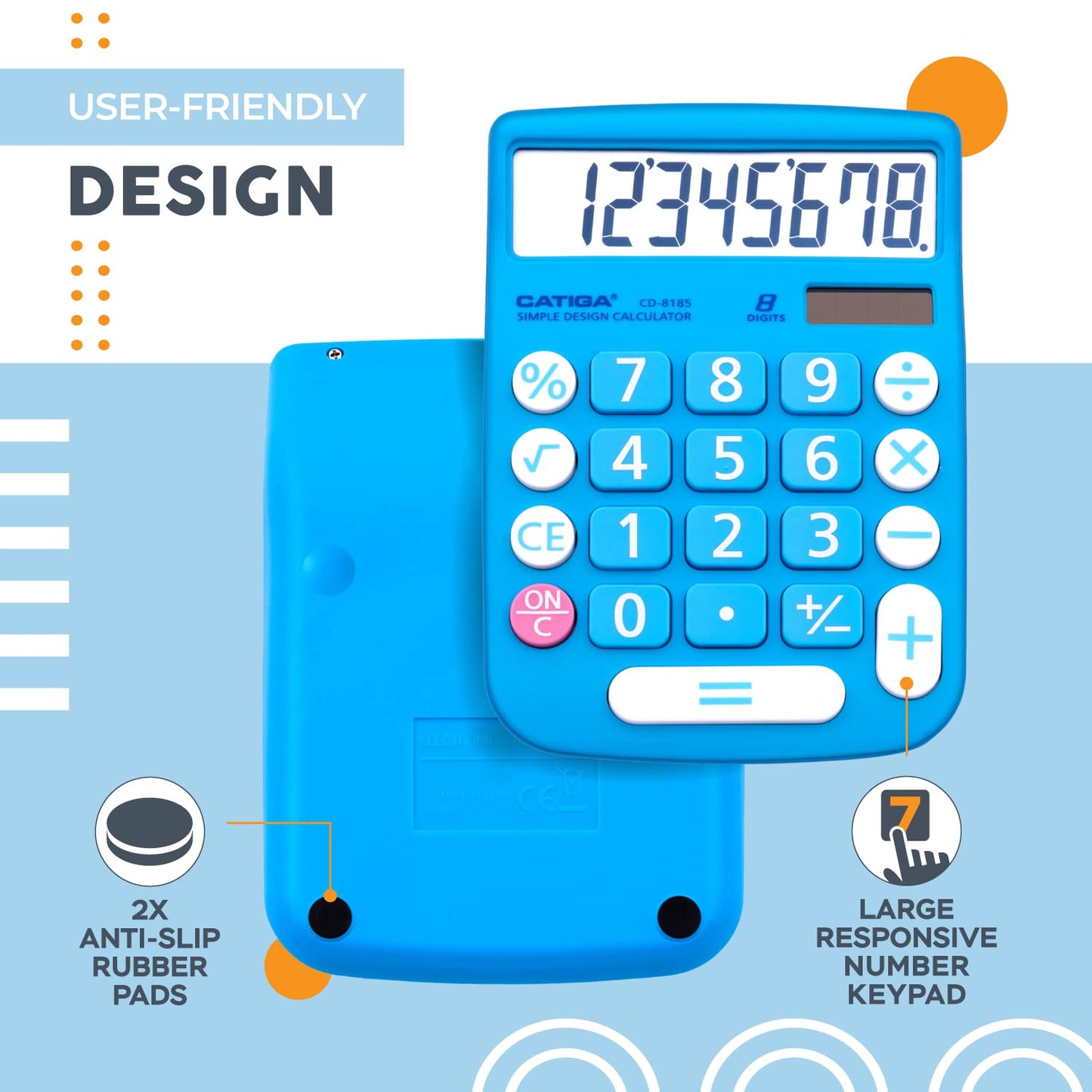 CATIGA Desktop Calculator 8 Digit with Solar Power and LCD Display, Big Buttons, for Home, Office, School, Class and Business, 4 Function Small Basic
