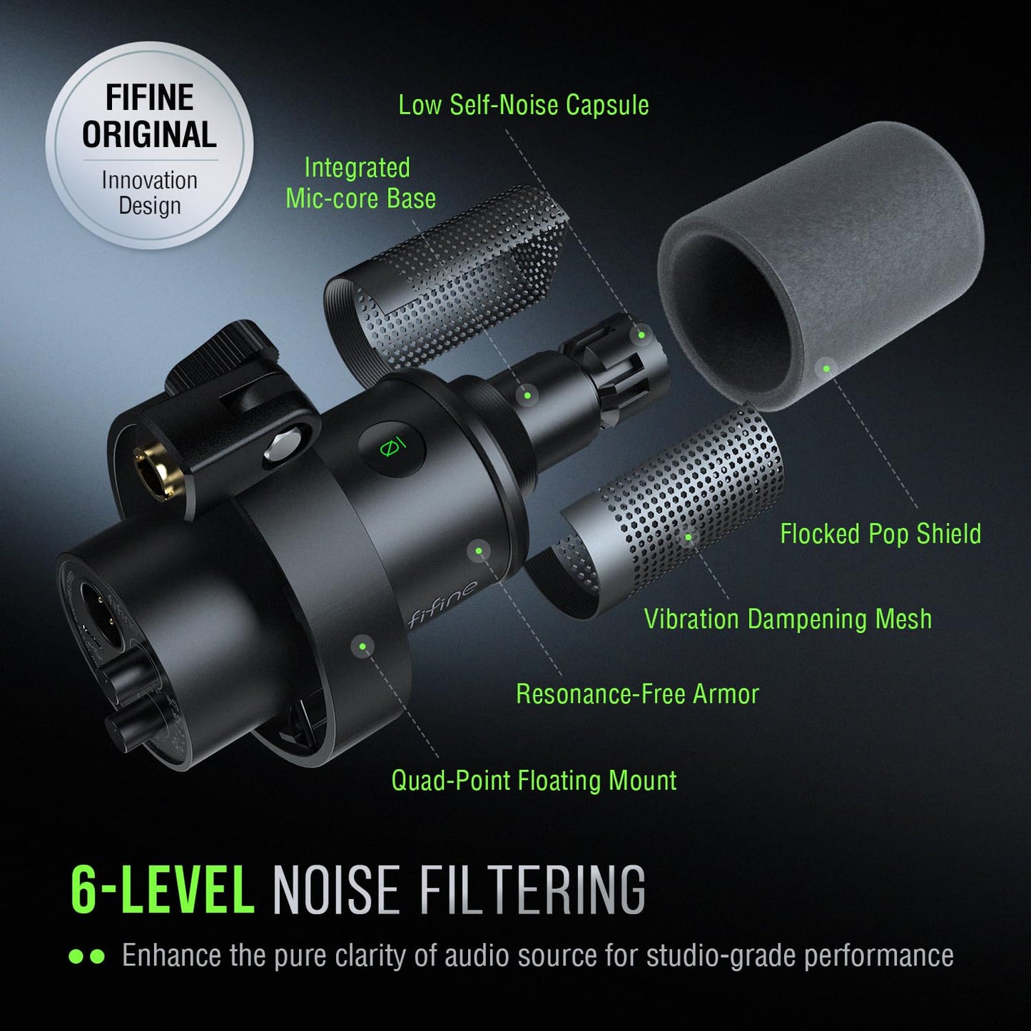 FIFINE Dynamic Microphone, XLR/USB Podcast Recording PC Microphone for Vocal Voice-Over Streaming, Studio Metal Mic with Mute, Headphone Jack
