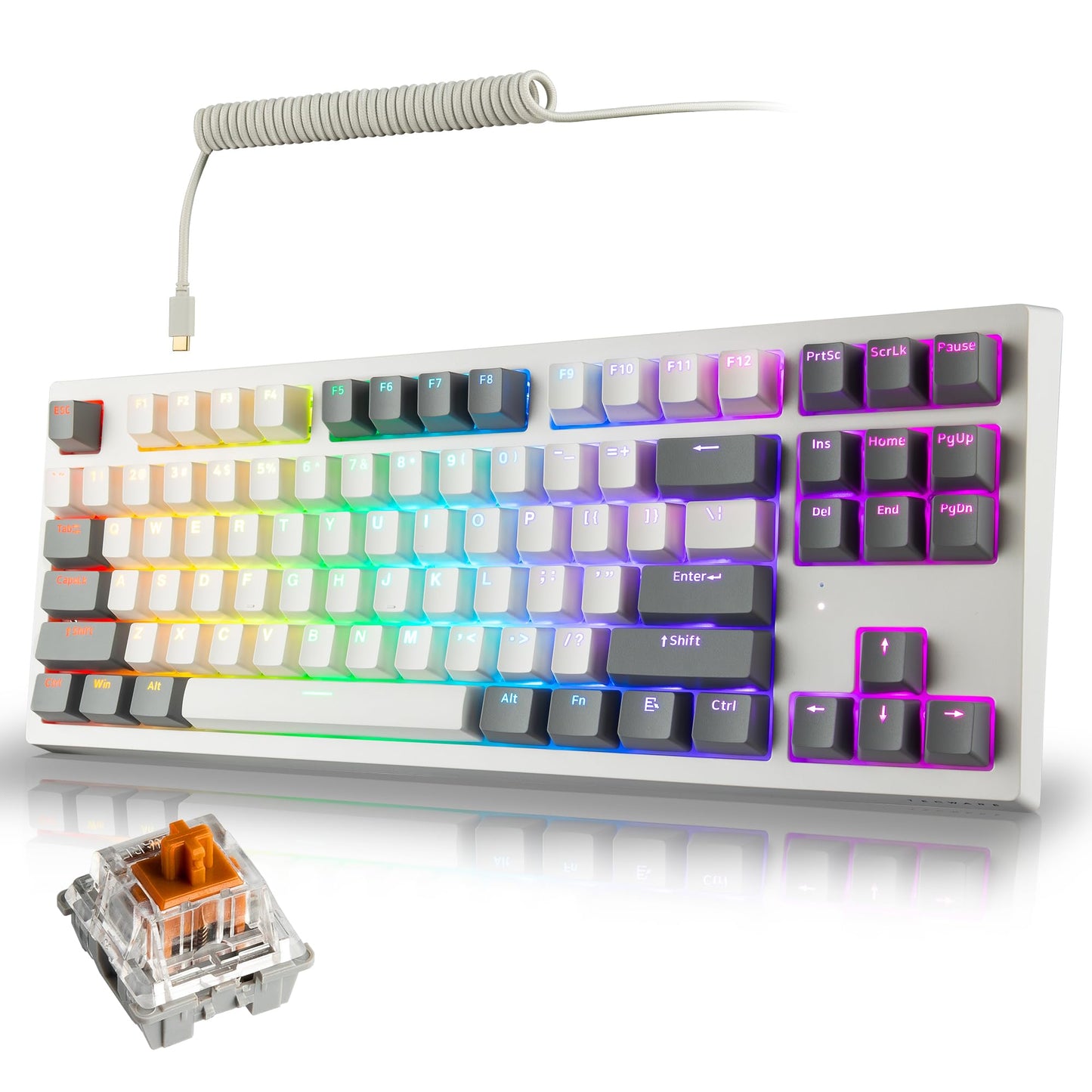 TECWARE Phantom+ Elite 87 Mechanical Gaming Keyboard | RGB LED Backlit | Hot Swappable Wraith Brown Switches | 87 Key TKL Layout | Thocky Sound