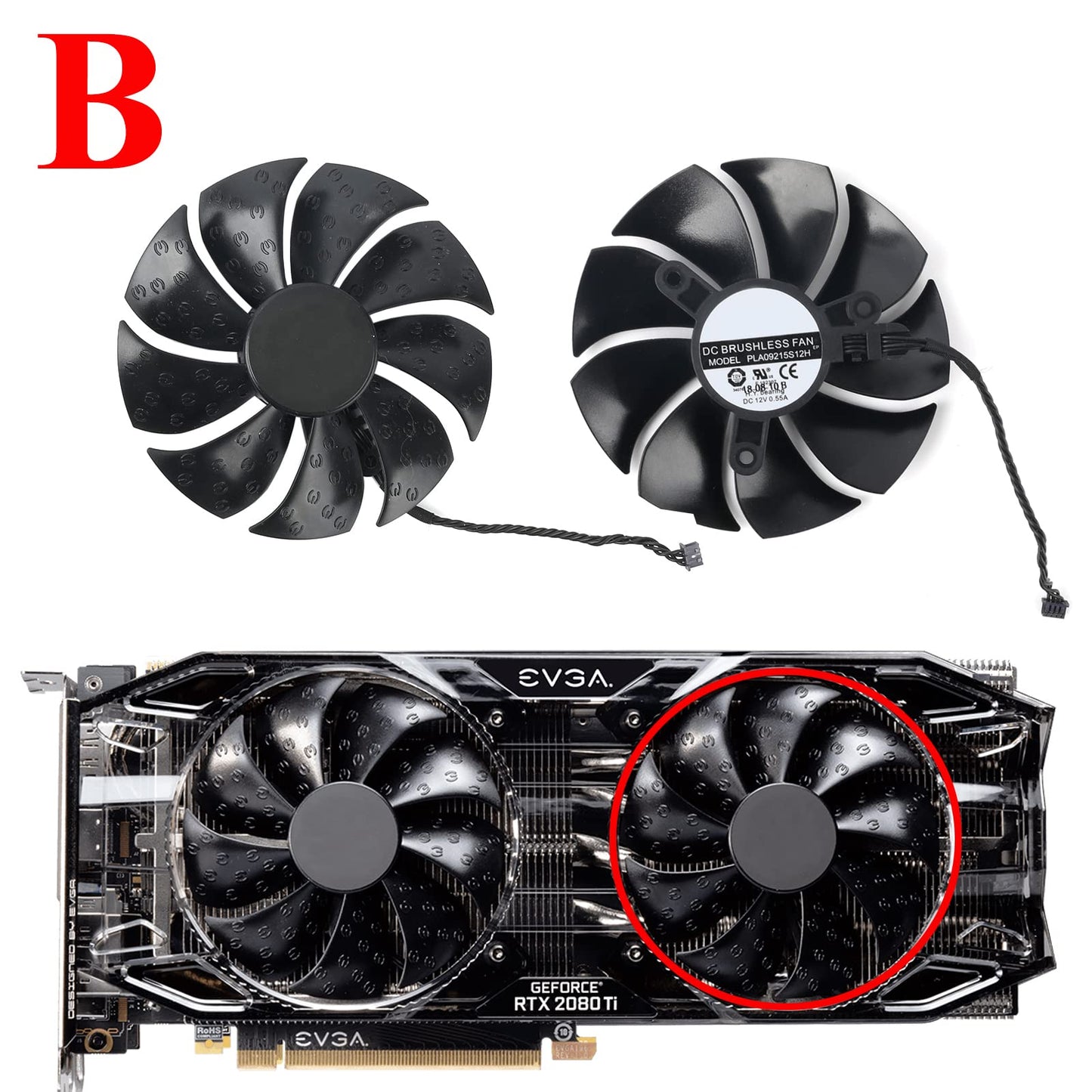 Coolerage 85mm DC 12V 0.55A 4Pin PLA09215S12H RTX2080Ti GPU Fans for EVGA RTX 2060 2070 2080 2080Ti RTX2080Ti Graphics Card Cooling Fans (Fan - A)