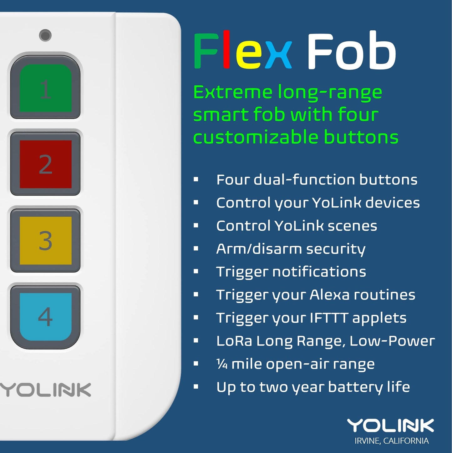 FlexFob 4-Button Smart Fob, up to 8 Functions, Trigger Alexa Routines & IFTTT Applets, Smart Buttons, Hub Required!