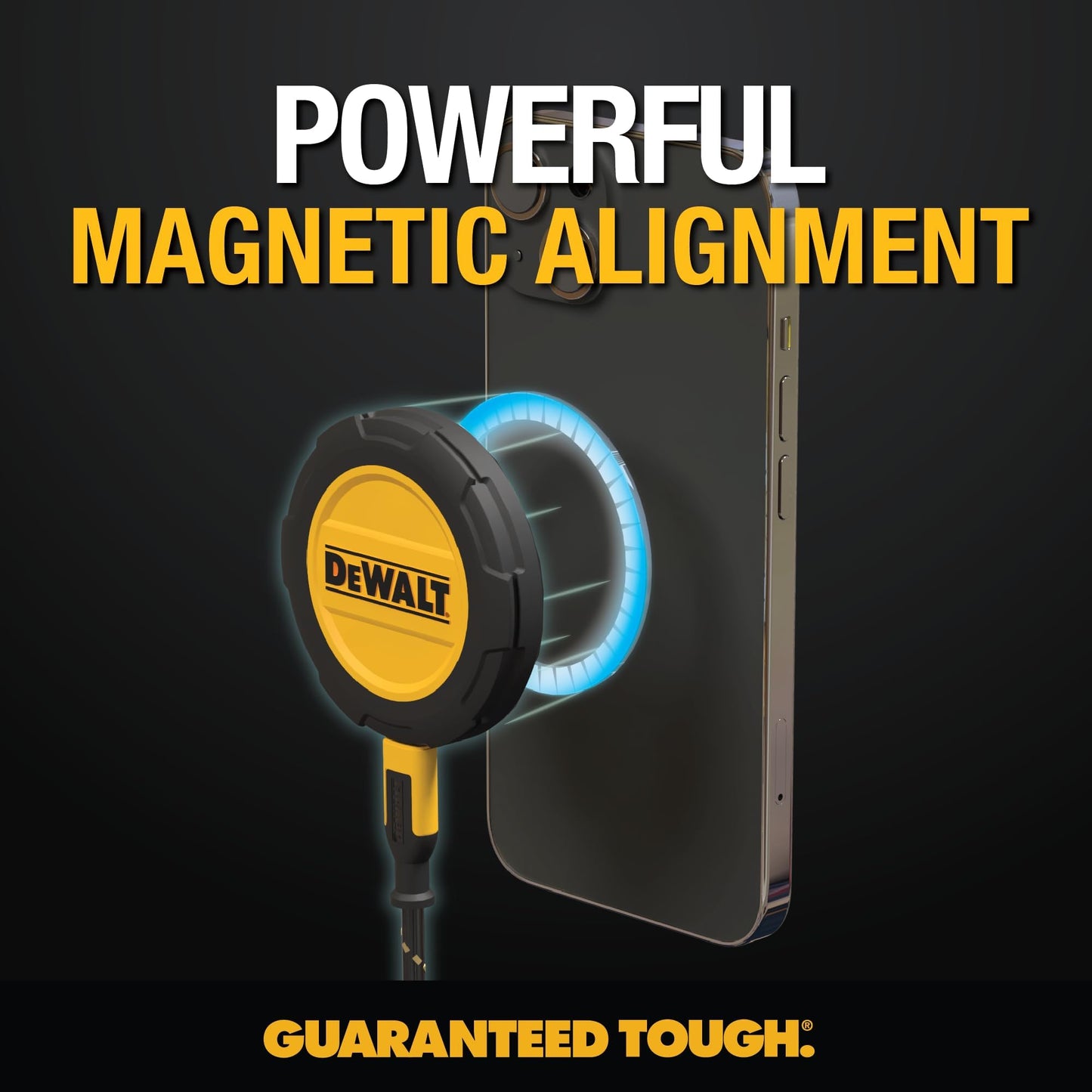 DEWALT Heavy Duty Wireless Charger, 15W Max Cell Phone Charger, Fast Wireless Charging Pad for MagSafe Compatible iPhone 17/16/15/14/13/12 Plus Pro