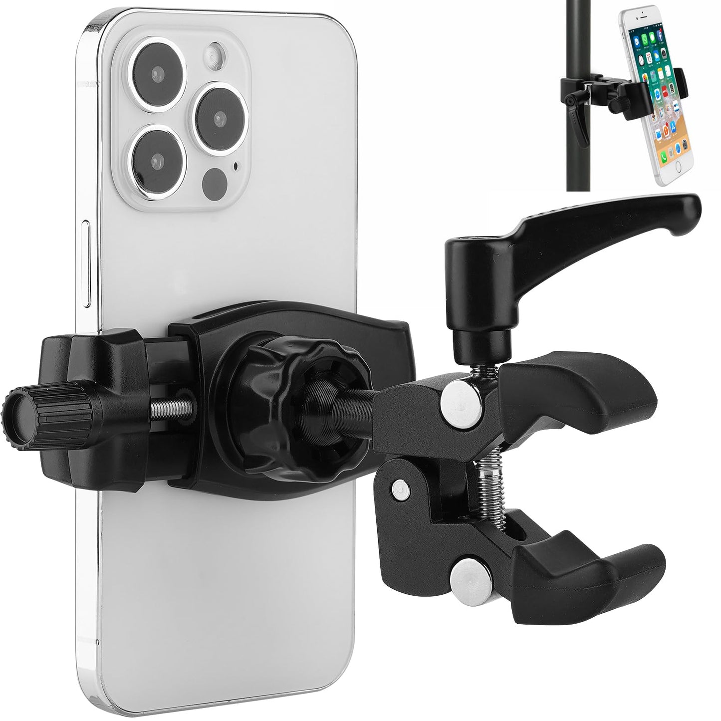 Mippko Phone Holder for Golf Cart/Microphone Stand/Cart/Railing/Handlebar/Rod,Fit for 3.5~7.5 inch iPhone/Nexus/HTC/LG/Smartphone,360°Adjustable Clip