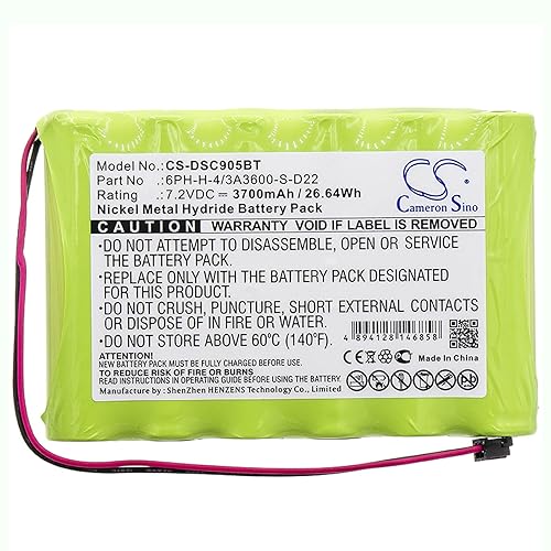 Cameron Sino 7.2V 3700mAh Battery Compatible with DSC IMPASSA 9057 2-Way Wireless Security System Alarm Panel, Rechargeable Ni-MH Battery
