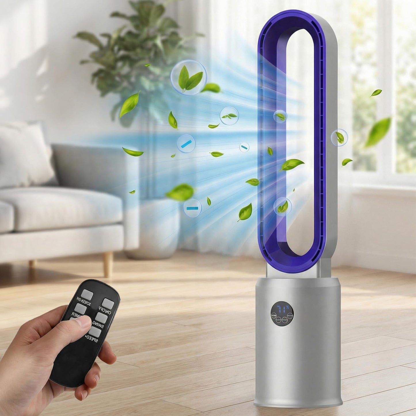 MOMOKOVA 38” Bladeless Tower Fan for Bedroom, Quiet Standing Floor Fans