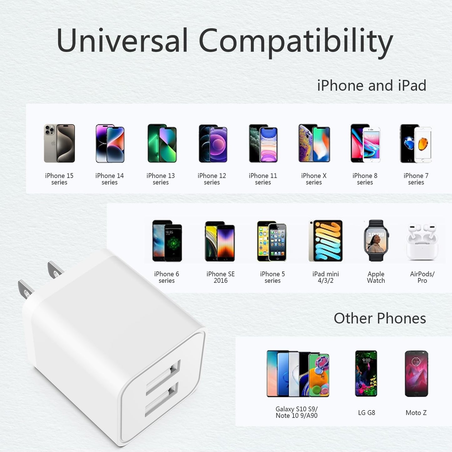 6Pack USB Wall Charger, iGENJUN 2.4A/5V Dual Port USB Cube Power Adapter Charger Plug Block Charging Box Brick for iPhone 16 15 14 13 Pro Max SE XS XR