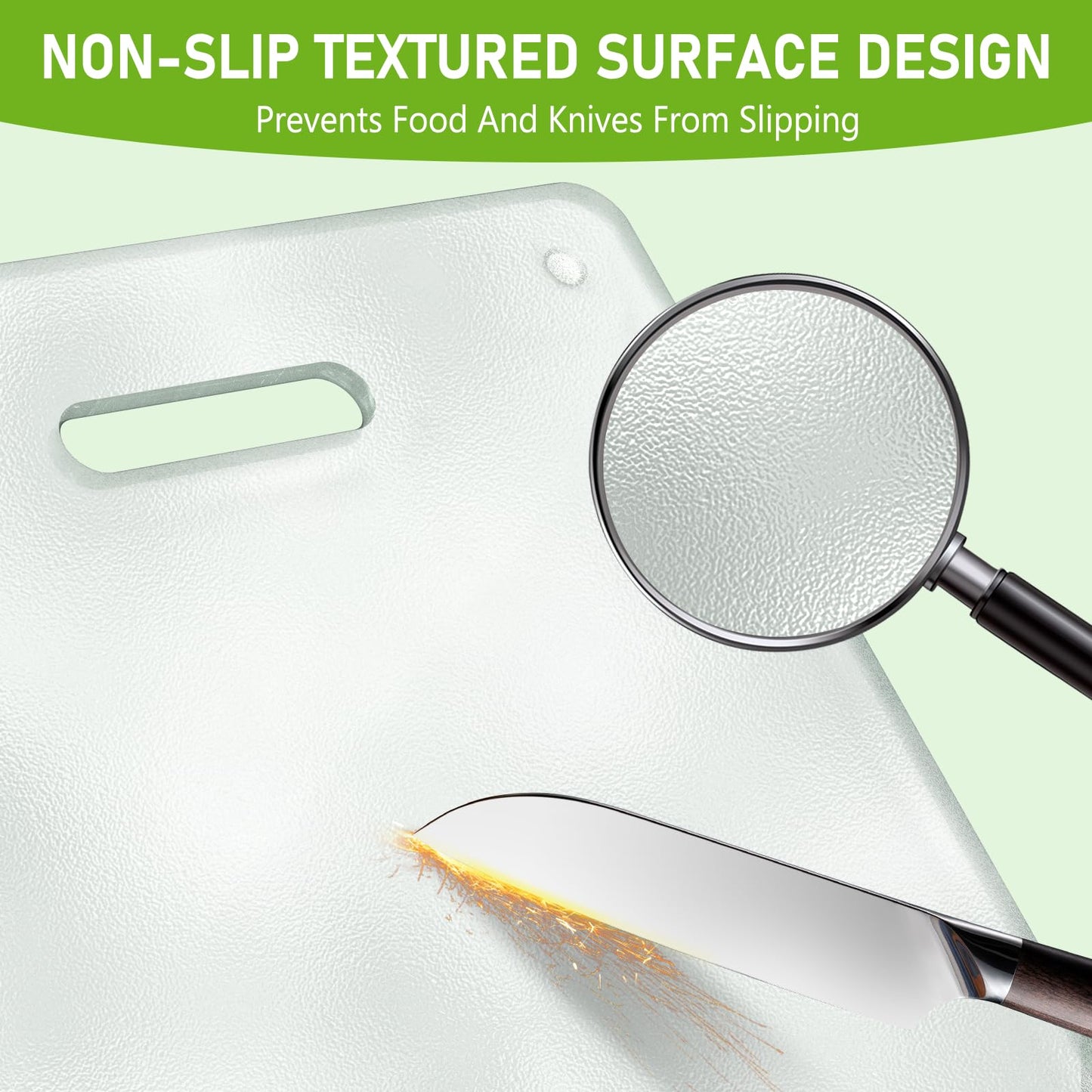 Tempered Glass Cutting Board for Kitchen, 2PCS Clear Chopping Board with Handle (16"x12" & 12"x8"), Plastic Free, Scratch Resistant, Heat Resistant…