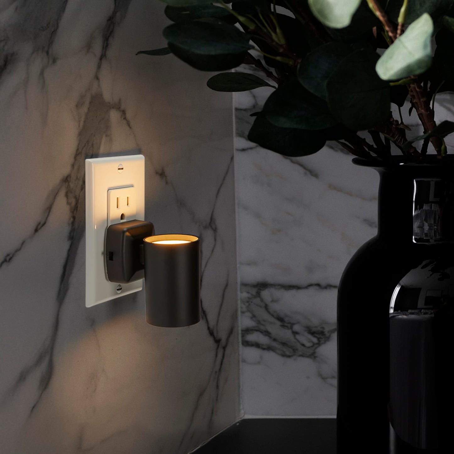 Maxxima Modern LED Night Light, Plug-in Wall Outlet, Up/Down Lighting Style, 2700K Warm White, Automatic Dusk-to-Dawn Sensor, Adjustable Brightness