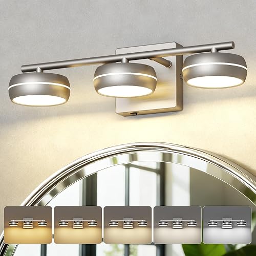 KELIDEN Vanity Light Fixture, 3-Light Brushed Nickel Bathroom Vanity Light with 5CCT, Dimmable Modern Wall Light for Mirror and Bathroom
