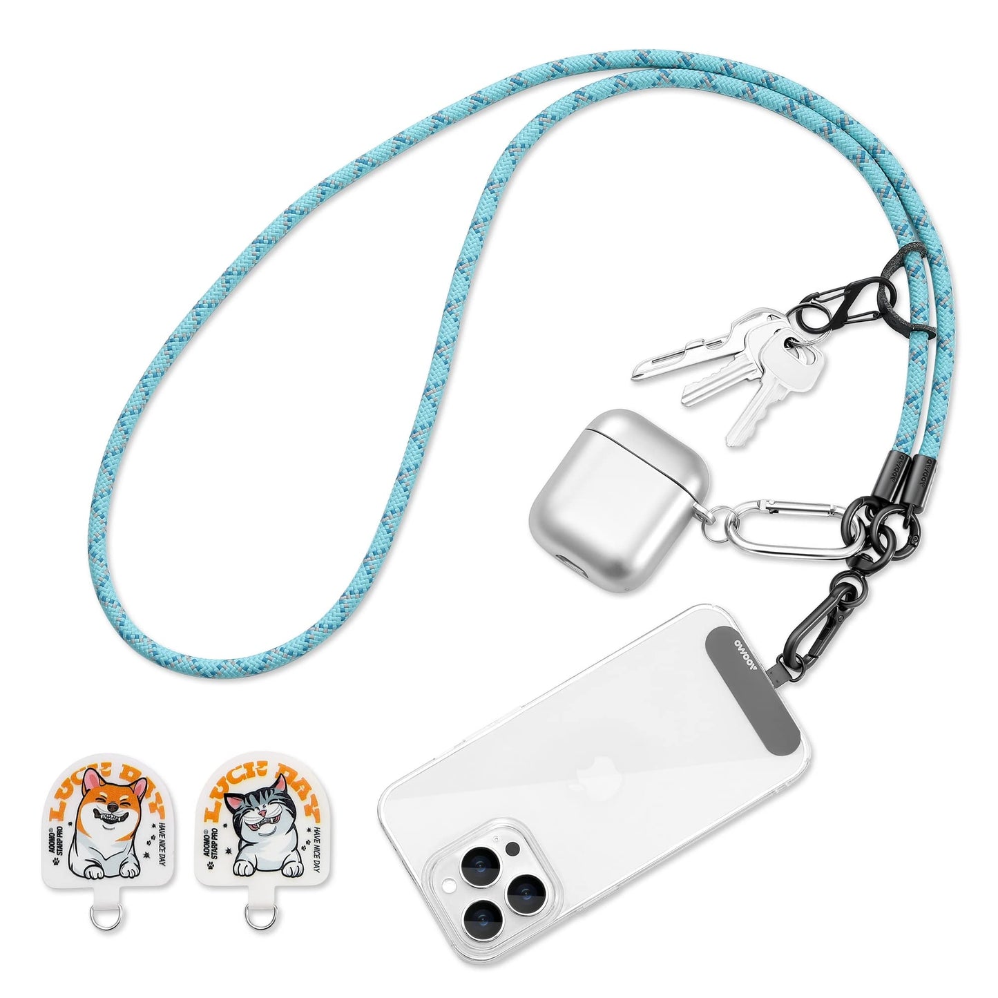 AOOMO Cell Phone Lanyard, Universal Adjustable Detachable Nylon Crossbody Lanyard,Necklace Lanyard & Wrist Strap with Phone Patch for All