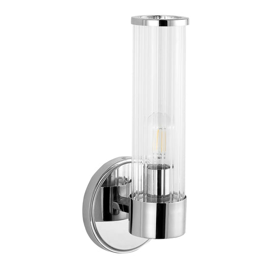 JONATHAN Y 6" Chrome 1-Light Modern Mid-Century LED Vanity Light Sconce for Bathroom, Hallway, Bedroom Wall Mounted Fixture with Striped Clear Glass