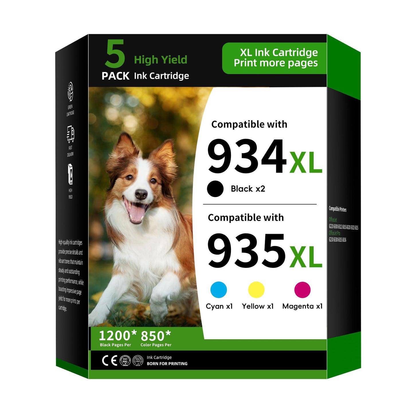 934XL/935XL Ink Cartridge 5-Pack Replacement for HP 934 and 935 Combo Pack Compatible with HP Officejet Pro 6230 6830 6835 Officejet 6800 6812 6815