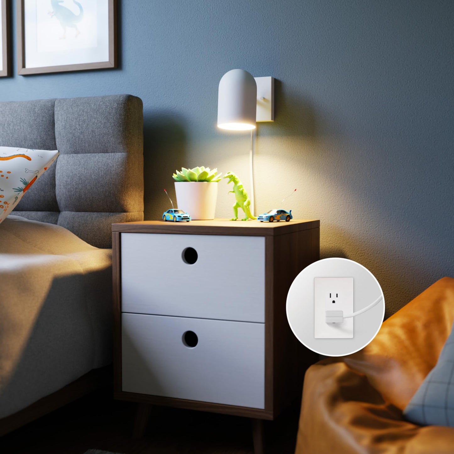 Globe Electric 65000146 1-Light Plug-in or Hardwire Wall Sconce, Matte White, 6ft White Braided Fabric Cord, in-Line Rocker Switch, Wall Lights