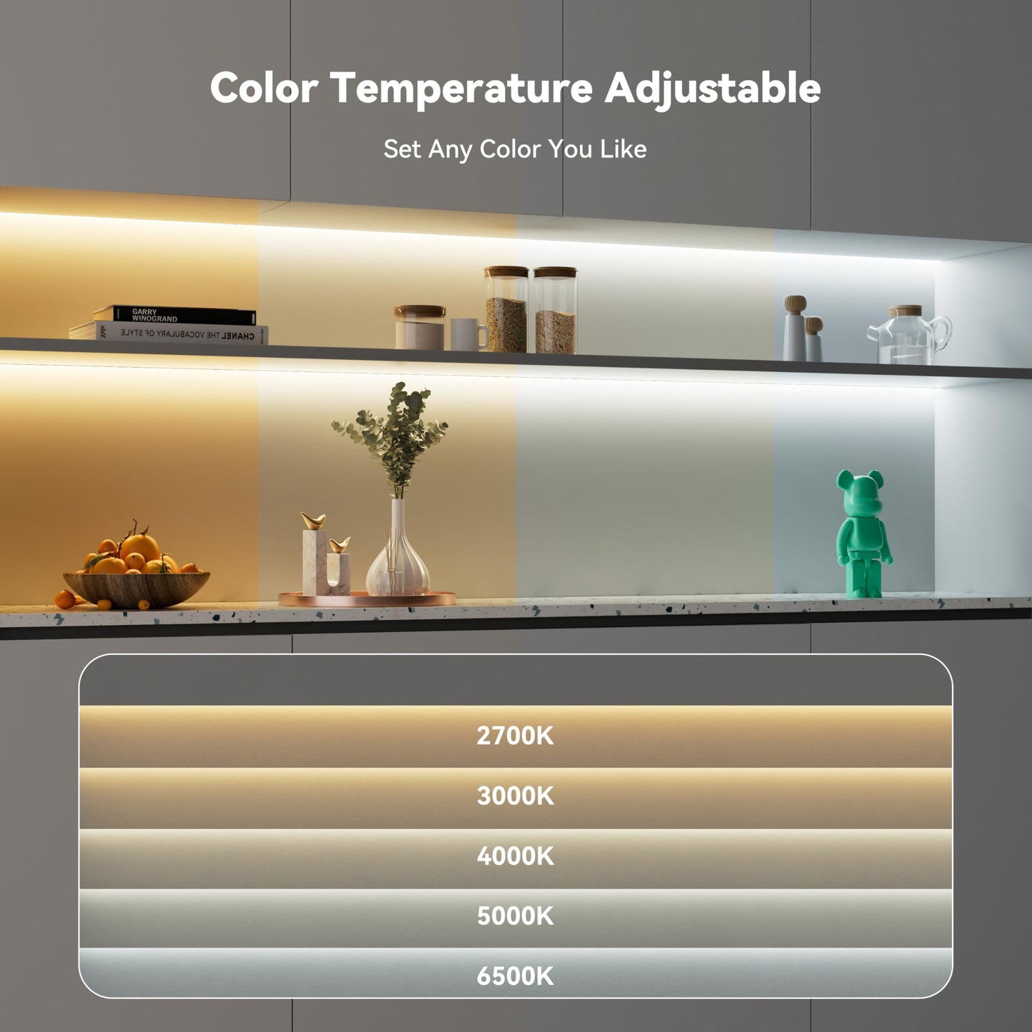 PAUTIX CCT COB LED Strip Light White Tunable 3200LEDs,CRI90+ 16.4ft/5m Dimmable 2700K-6500K 24V LED Tape Lights Kit,Work with Alexa/Google