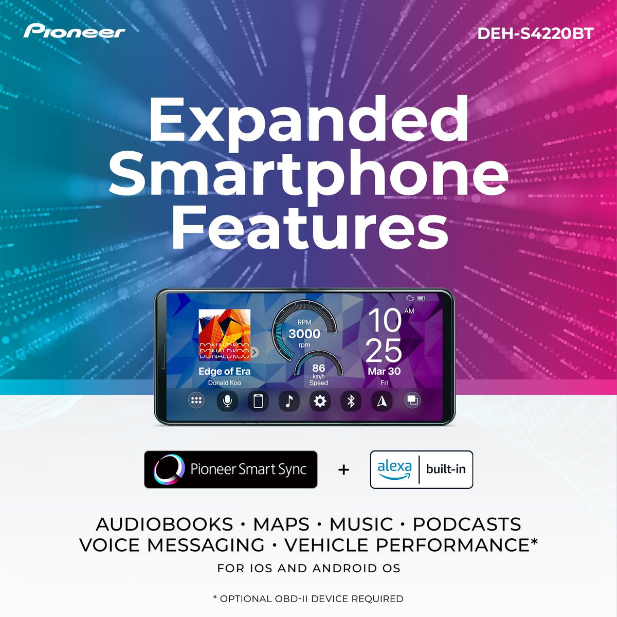 Pioneer DEH-S4220BT 1-Din CD Car Stereo with Bluetooth USB/AUX