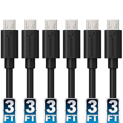 SABRENT [6-Pack 22AWG Premium 3ft Micro USB Cables High Speed USB 2.0 A Male to Micro B Sync and Charge Cables [Black] (CB-UM63)