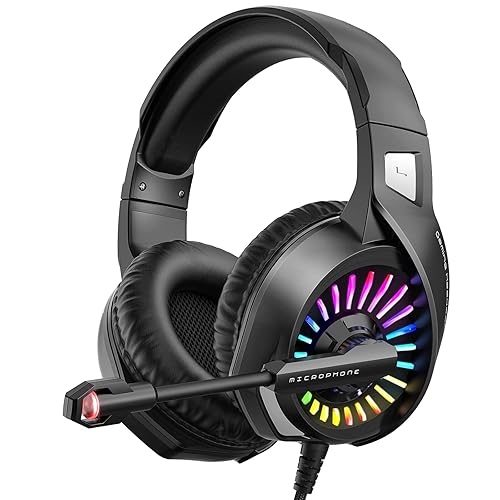 ZIUMIER Gaming Headset with Microphone, Compatible with PS4 PS5 Xbox One PC Laptop, Over-Ear Headphones with LED RGB Light, Noise Canceling Mic, 7.1
