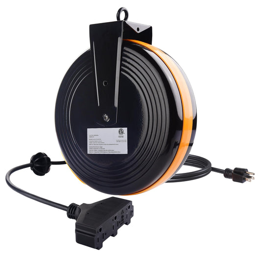 [ETL Listed] Cable Matters 35 ft 3-Outlet Retractable Extension Cord Reel (SJTW 16 AWG, 10A / 1250W) with Mounting Point in Black