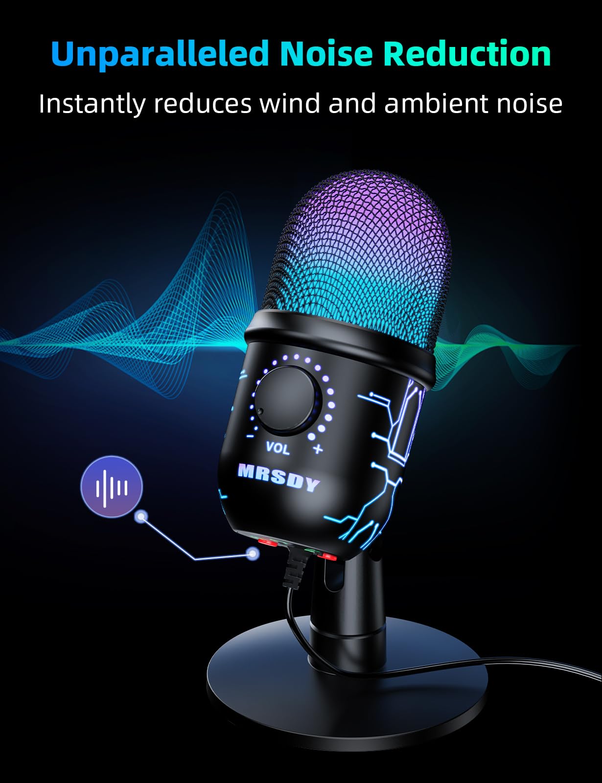 MRSDY Gaming Microphone, USB Computer Microphone for PC, Mac, PS4/5, Condenser Podcast Mic for Studio Recording, YouTube, Streaming, with Headphone