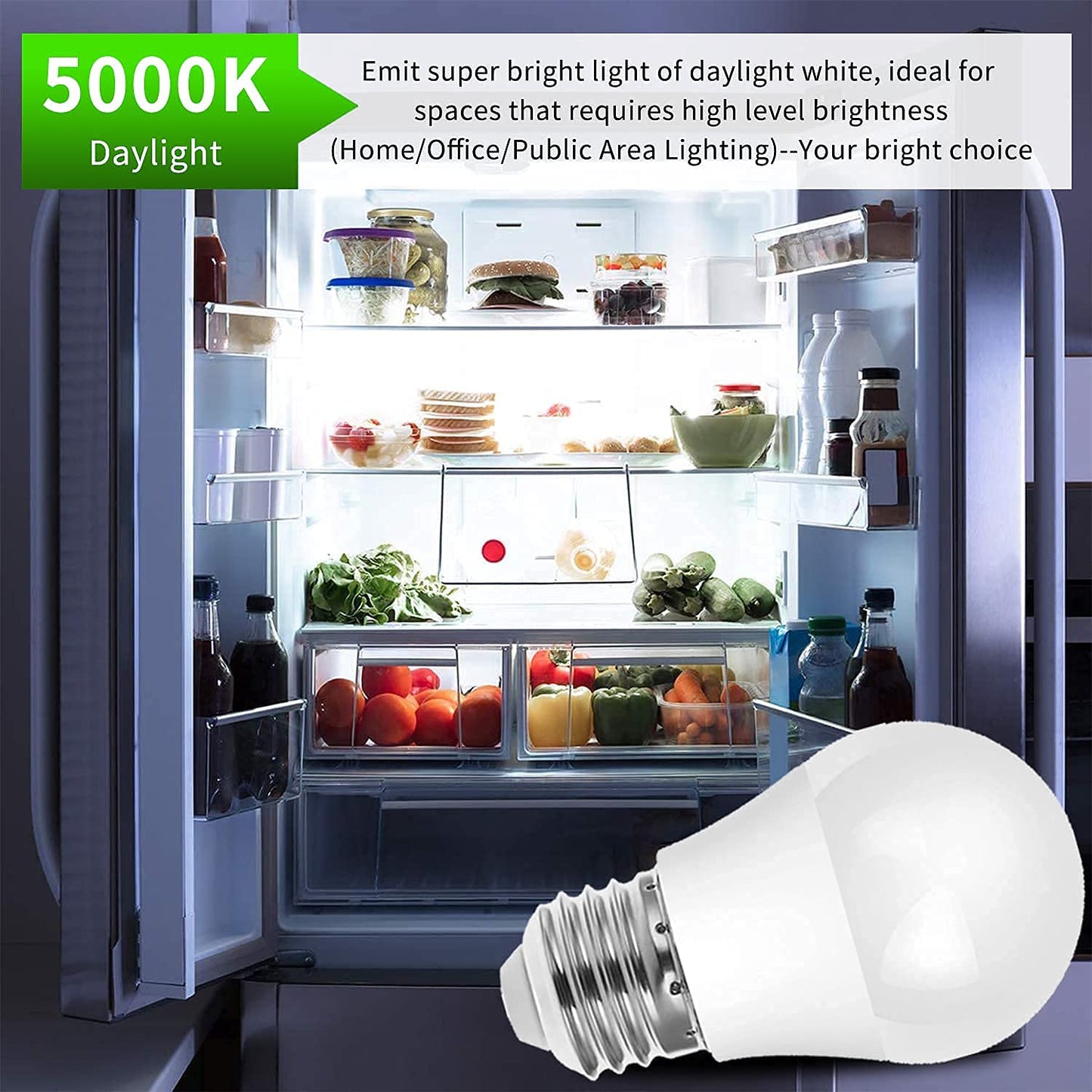 LEDERA LED Refrigerator Light Bulb, CRI>80Ra 40 Watt(5W=40W) Appliance Light Bulb 5000K Daylight E26 Led Bulb Led Light Bulb Refrigerator Bulb
