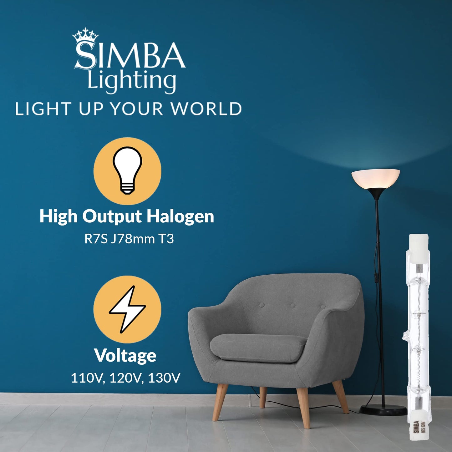 Simba Lighting Halogen R7S 78mm T3 100W Dimmable 800lm 120V, 2700K, 5 Pack