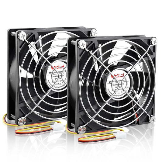 Wathai 12V 92mm 92x25mm DC Brushless Cooling Fan 3Pin High Perfomance for Computer case, Wine Fridge, Inverter DIY Ventilation Exhaust Projects 2 Pack