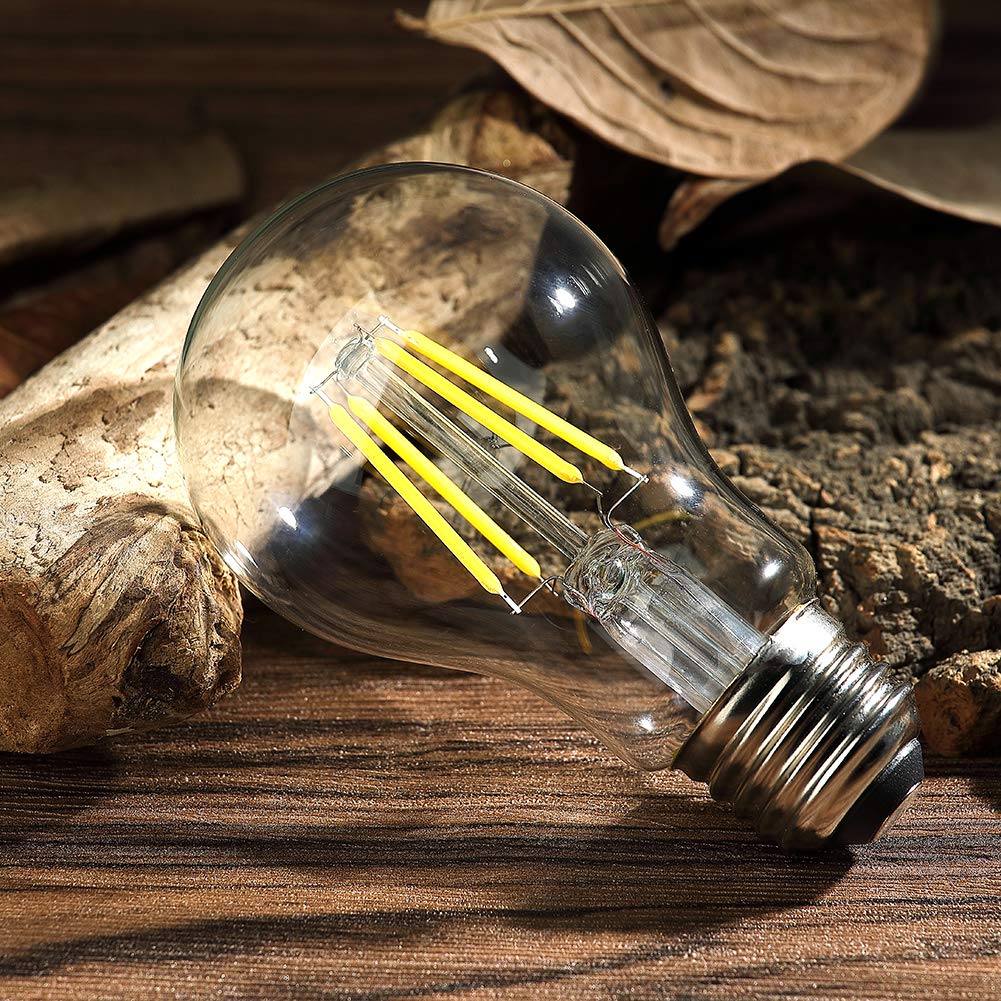 Dimmable 4W Vintage LED Filament Bulb 4000K Daylight White, Edison A19/A60 LED Light Bulbs, 40W Equivalent E26 Medium Base Lamp, Clear Glass Cover 400