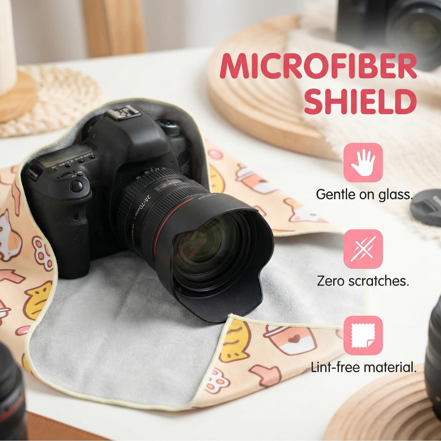 Cesqouc Self-Adhesive Magic Cloth Lens Protector Pocket Lazy Makeup Bag Stylish Travel Organizer Protective DSLR Camera Phones Tablets Accessories