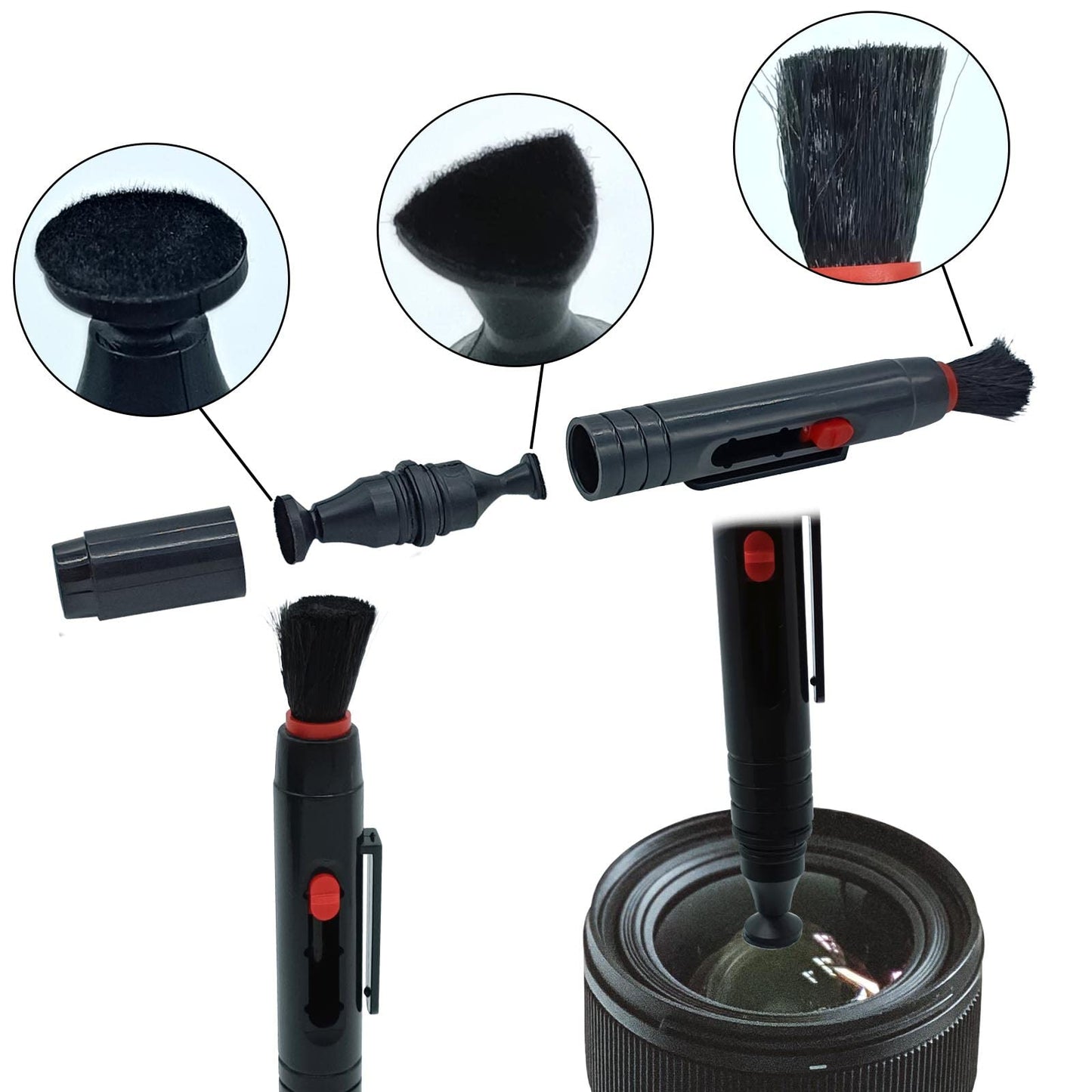 Lens Cleaning Kit Contains 2 Pcs Rubber Rocket Air Blower Duster, Lens Cleaning Pen, Blower Brush Dust Cleaner and Carrying Pouch, for Lens, Camera