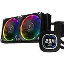 GAMDIAS 240mm CPU Liquid Cooler AIO w/ 2.1" Display & Customized Software, CPU Water Cooler w/Thick Radiator and ARGB PWM 2X 120mm Computer PC Case