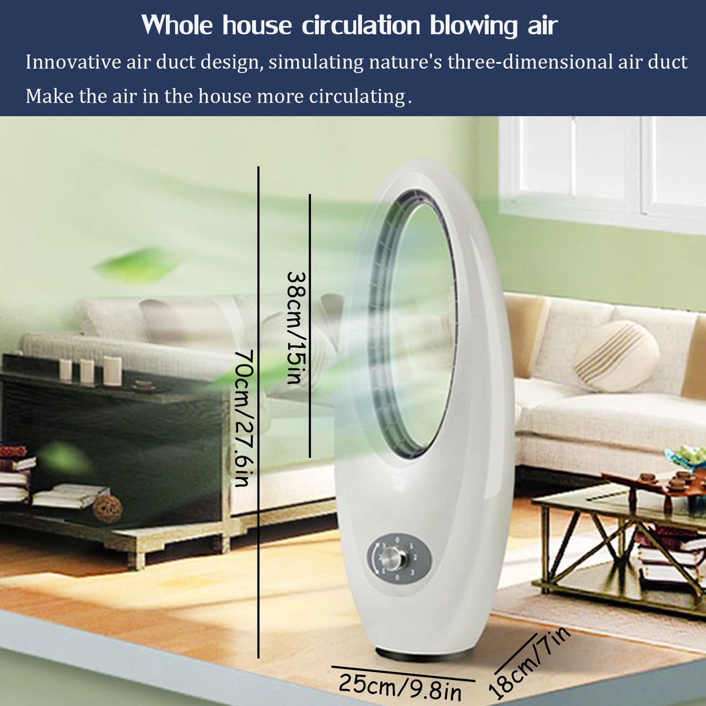 YWangQiang Leafless Tower Fan, PP Silent Can Swing Head Air Conditioning Fan Vertical Electric Fan, Suitable for Living Room, Bedroom, Office, Etc