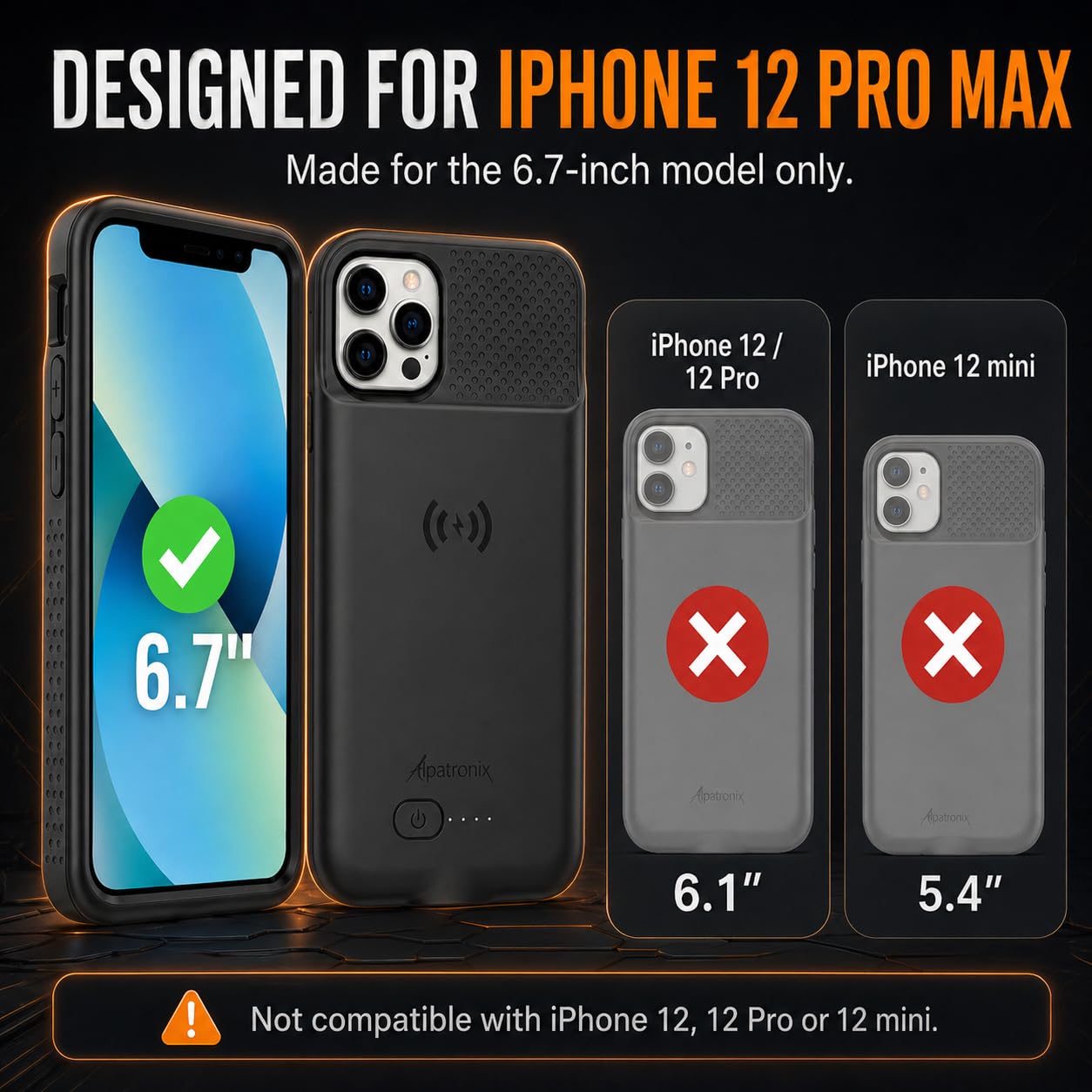 Alpatronix Battery Case for iPhone 12 Pro Max / 13 Pro Max, Slim Portable Protective Extended Charger Cover with Wireless Charging, Lightning Input