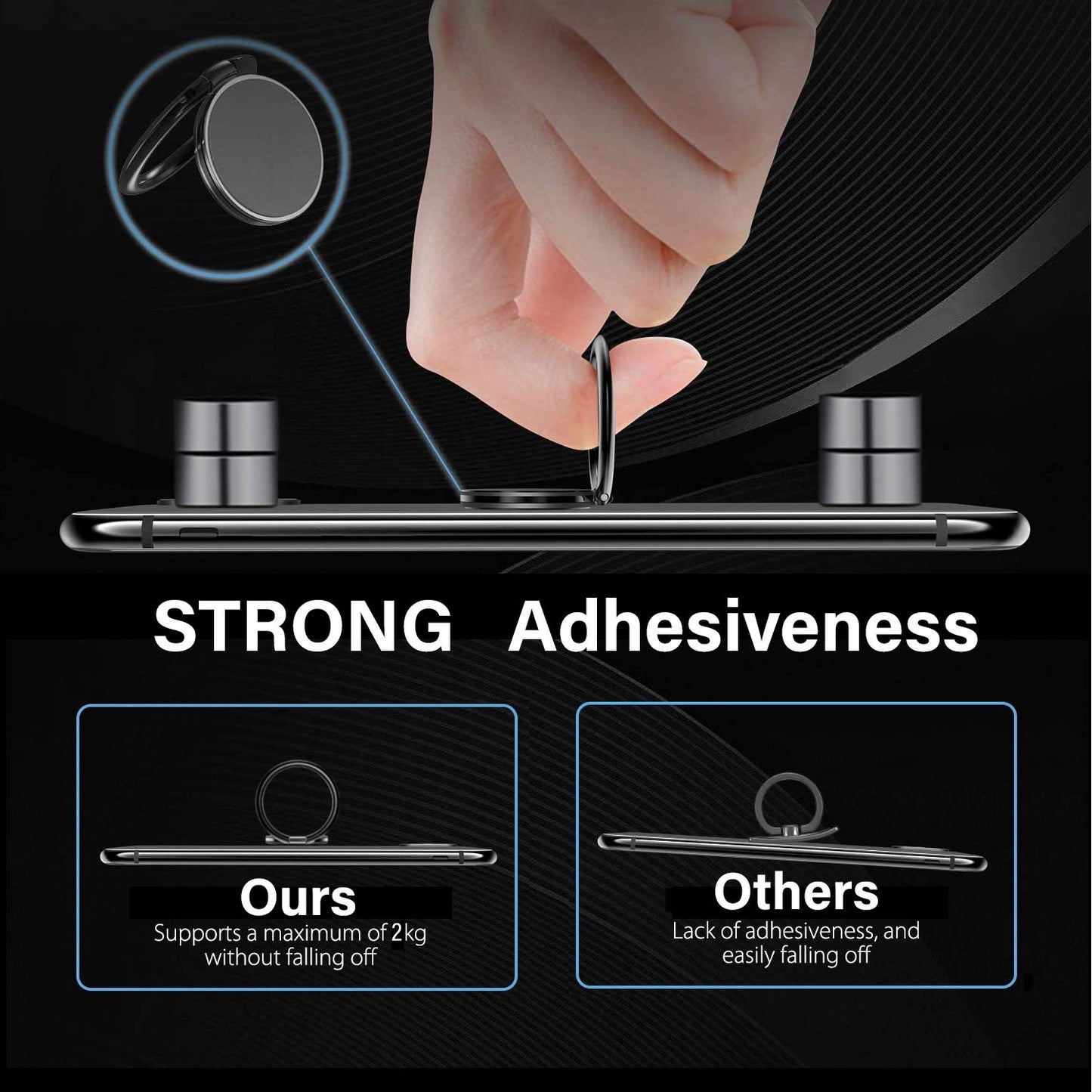 Pokanic Cell Phone Metal Ring Holder Finger Grip Stability Kickstand 360° Rotation Adjustable Collapsible Compatible with Apple iPhone, Samsung