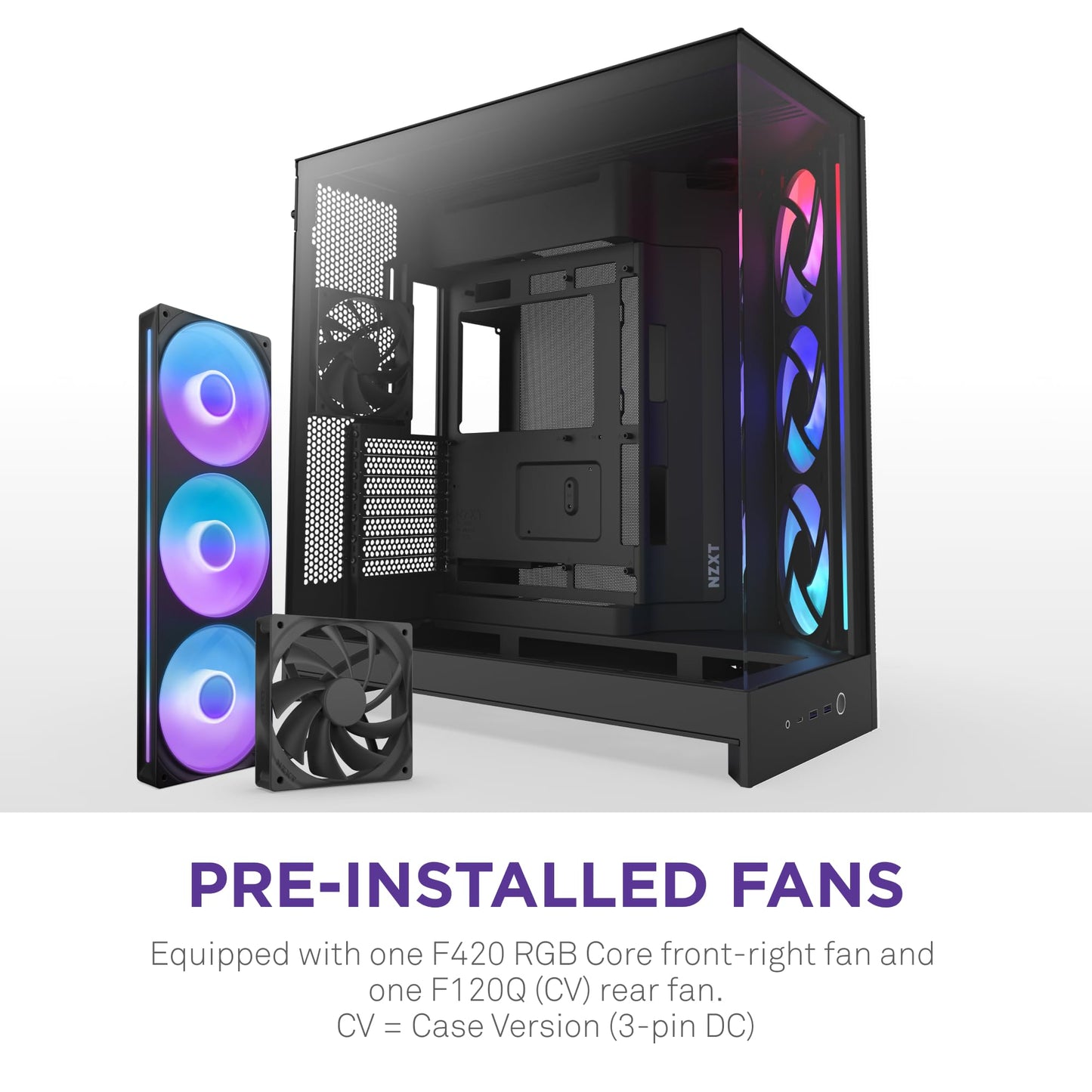 NZXT H9 Flow RGB (2025) - Large Dual-Chamber ATX Mid-Tower Airflow PC Case - Includes 1 x 420mm RGB Fan Unit & 1 x 120mm Fan - 420mm Radiator Support