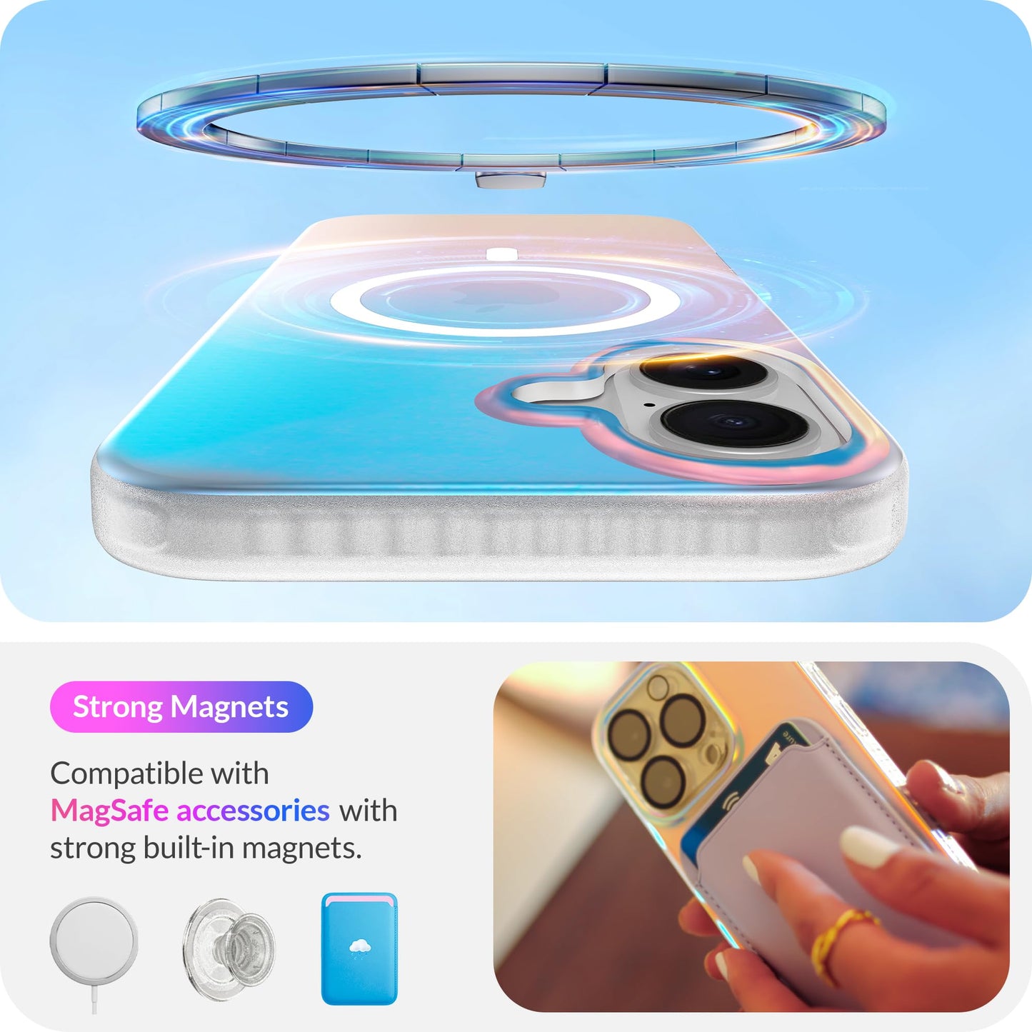 LONLI Hue for iPhone 16 Plus Case - Dynamic PrismGlow Color-Shift Iridescent Phone Cover, Slim Shock-Absorbing, Compatible with MagSafe & Magnetic