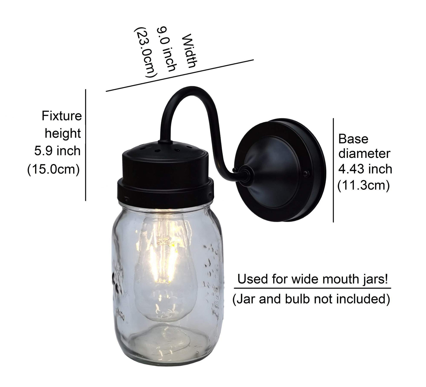 THINKCHANCES Matt Black Metal Wall Mount Bent Tube Light Sconce Fixture for Entryway Porch Patio Work with Wide Mouth Ball Mason Jars