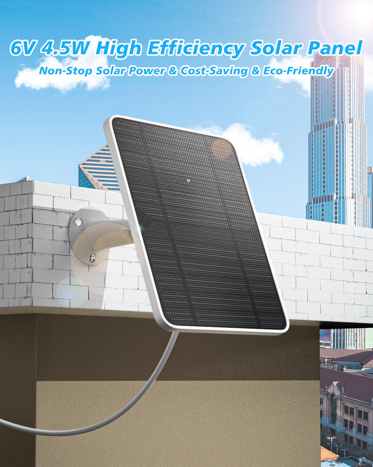 Solar Panel Charger Compatible with Arlo Pro 5S/Pro 4/Pro 3/Pro 3 Floodlight/Ultra/Ultra 2 Camera, 6V 4.5W Solar Panels Charging IP65 Weatherproof w