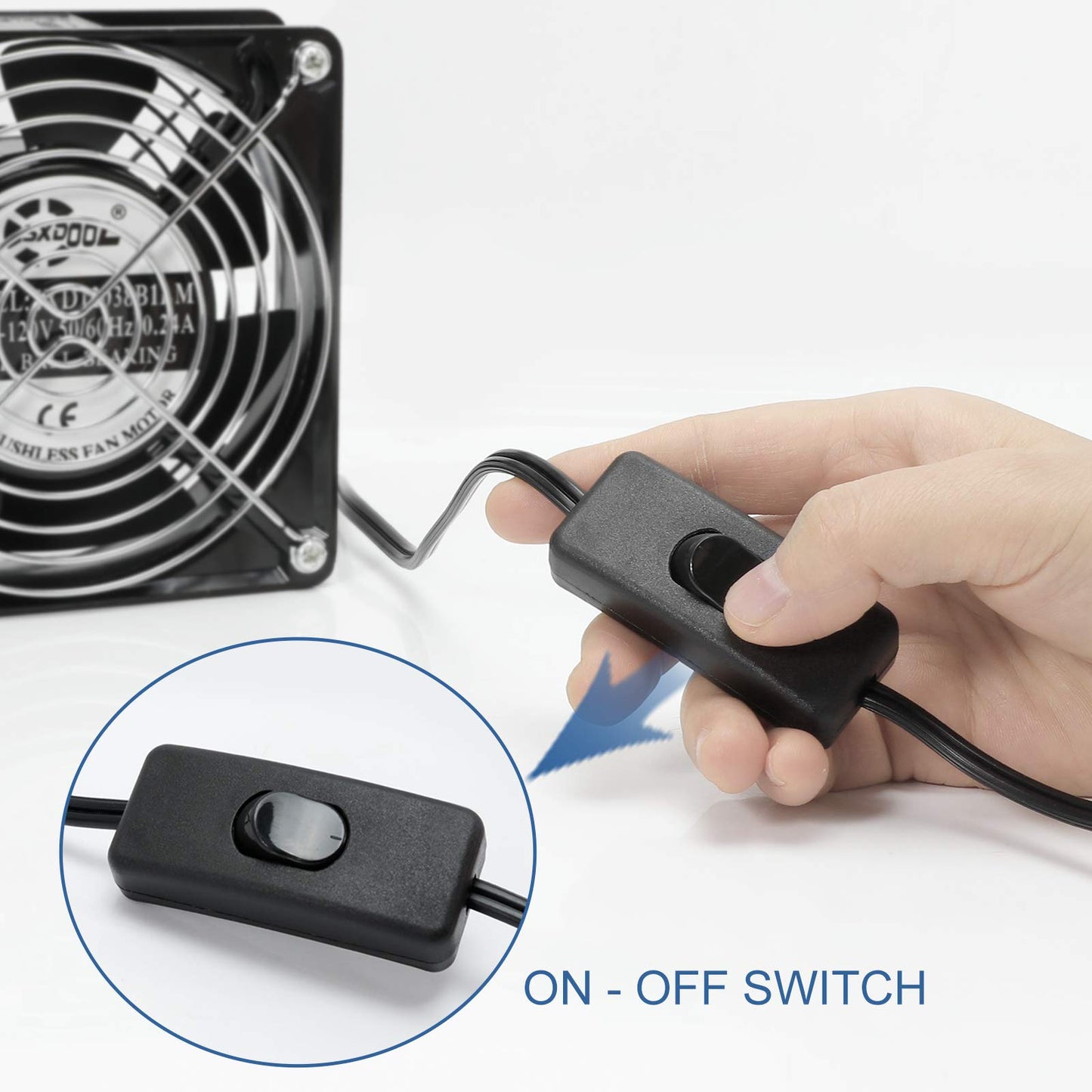 SXDOOL AXIAL Cooling Fan 12cm, AC 115V 120V 120mm x 38mm High Speed CFM with Switch Power Cord, for DIY Ventilation Exhaust Projects
