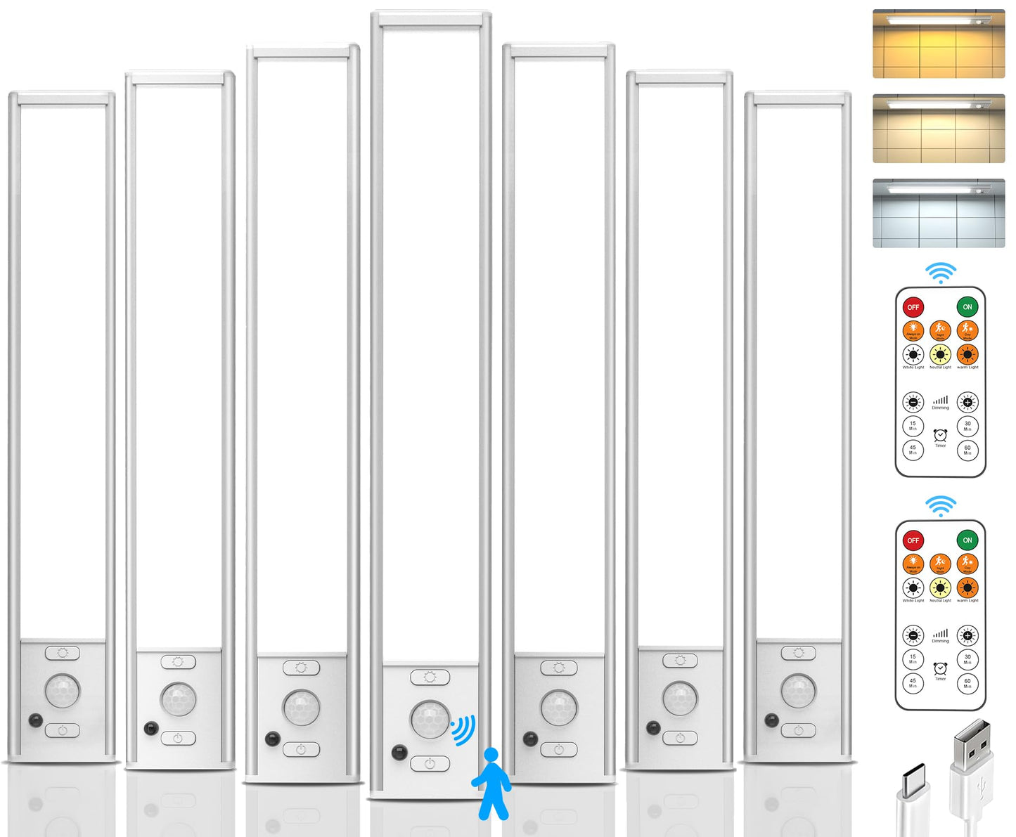 9inch Under Cabinet Lighting Wireless, Rechargeable Motion Sensor Indoor Light, 3 Color Temps & Dimmable Closet Lights with Remote, Magnetic Under